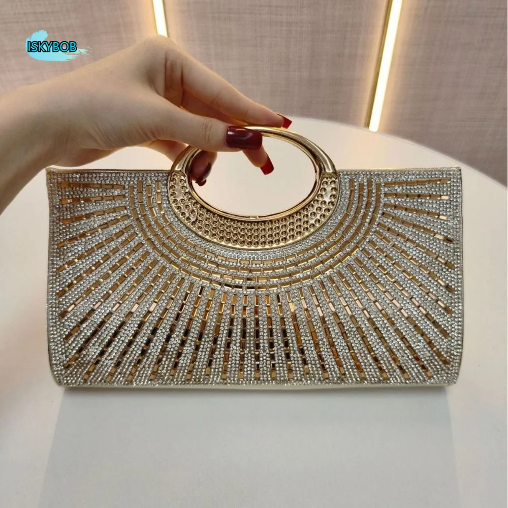 

Retro Rhinestone Evening Banquet Bag Sparkling Large Capacity Box Handbag Single Shoulder Glitter Ladies Clutch Bag Wedding