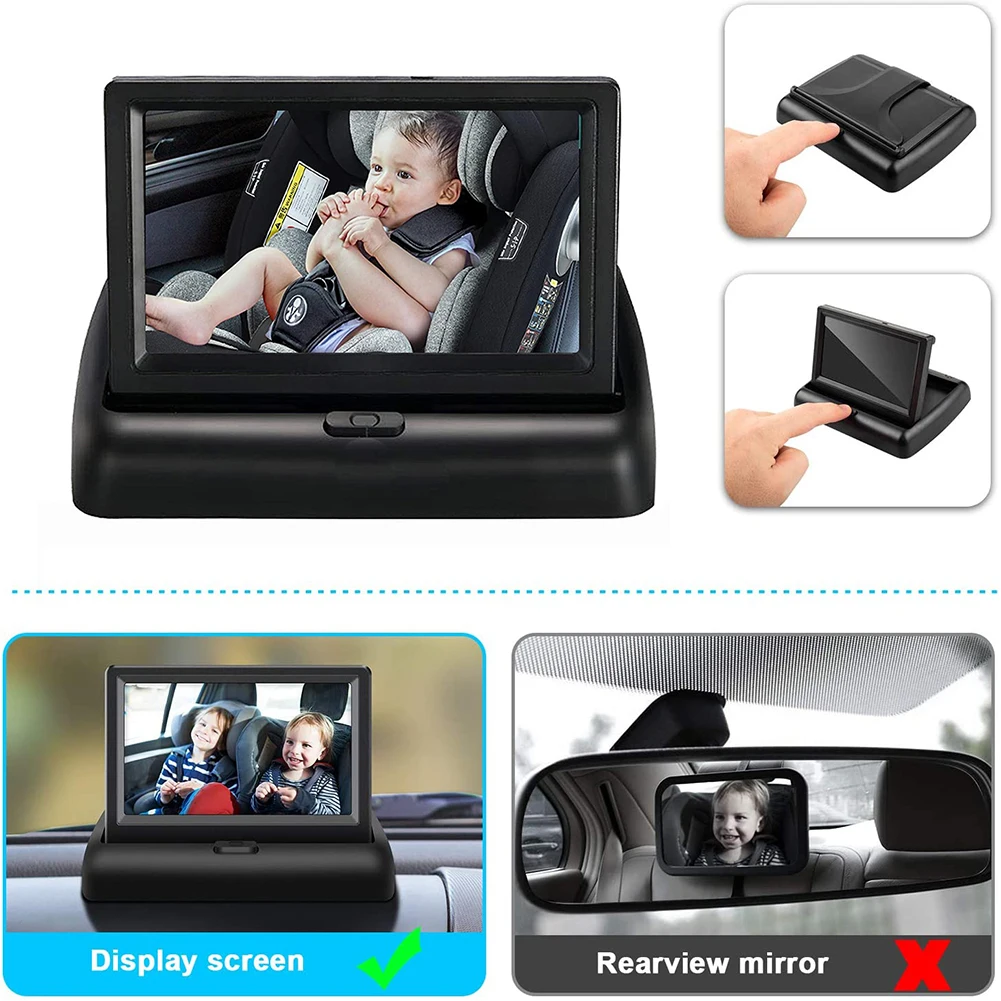 Baby 4.3/5 inch HD Foldable Car Rear View Monitor Reversing LCD TFT Display with Night Vision Backup Rearview Camera for Vehicle