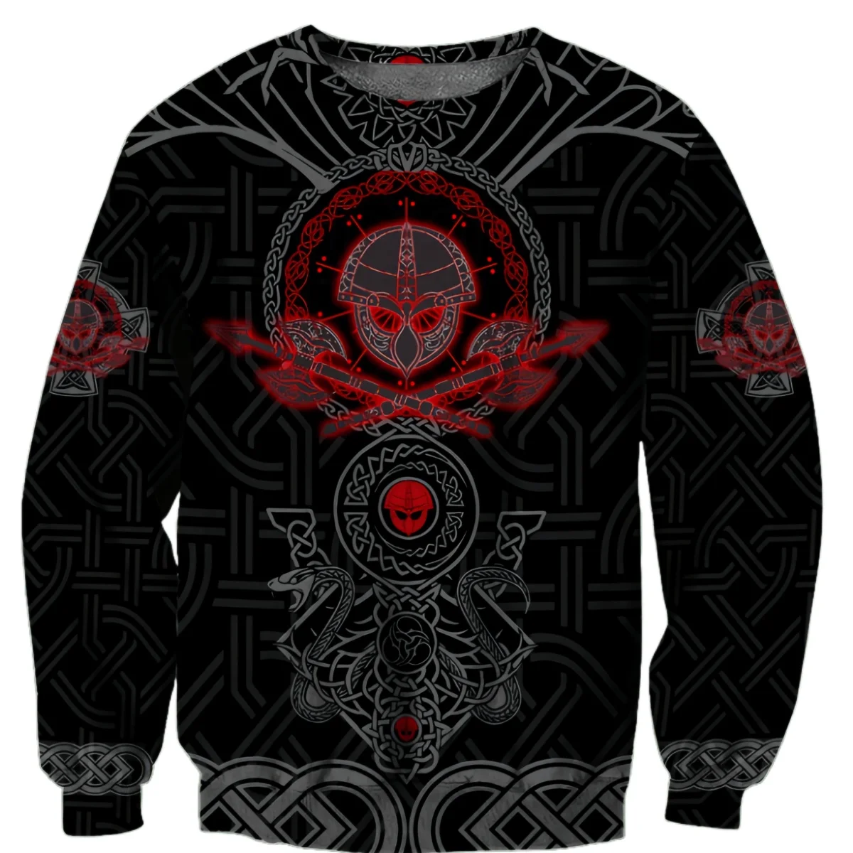 

Trendy Viking Totem Graphic 3D Printed Smooth Polyester Men's Hoodless Sweatshirt Autumn Thin O-neck Hoodie Street Harajuku Tops