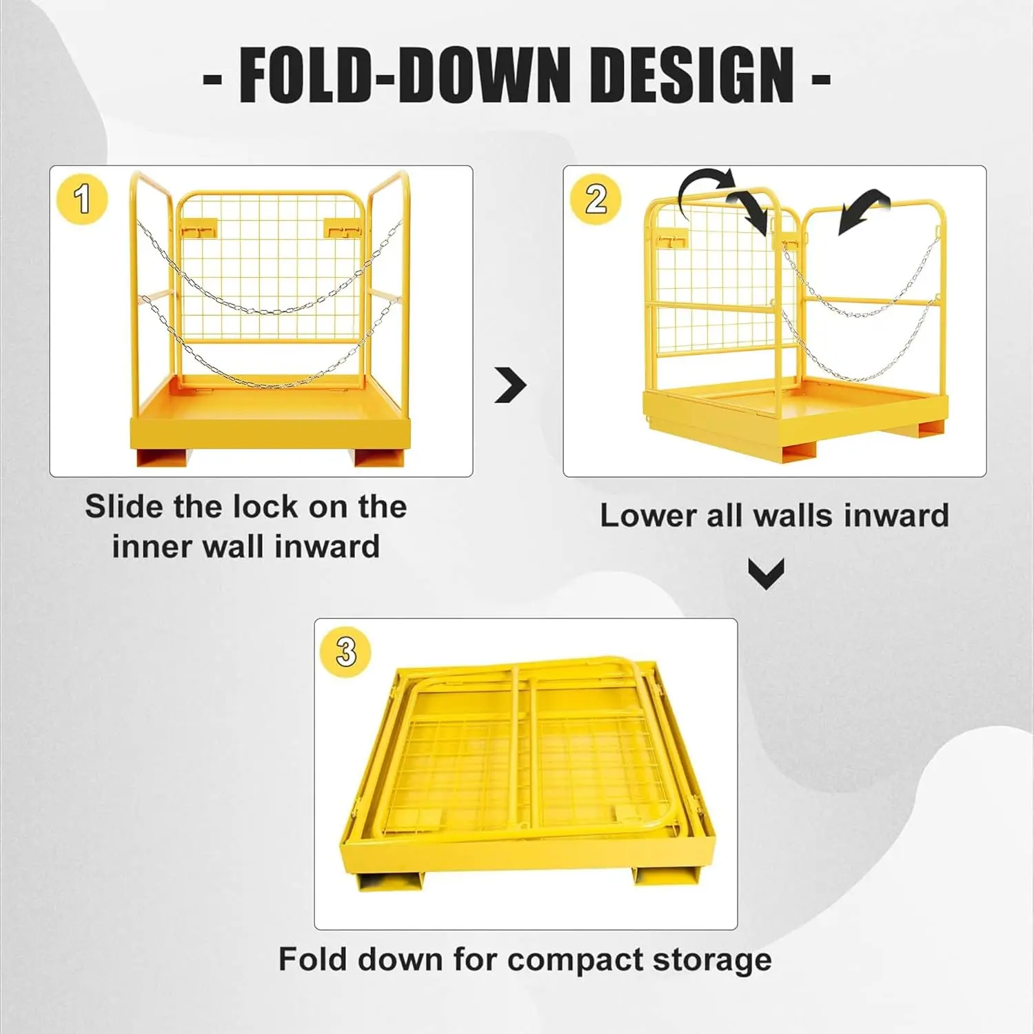 Gaiola para empilhadeira 36x36, capacidade de 1200 lbs, plataforma de trabalho, gaiola de segurança, cesta de elevação dobrável, trilhos aéreos, aço resistente