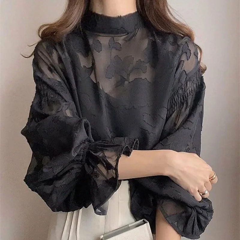 

Korean Style Spring Autumn Winter Long Sleeve Base Shirt Lace Blouse Top Shirt Loose Double-sided Wear