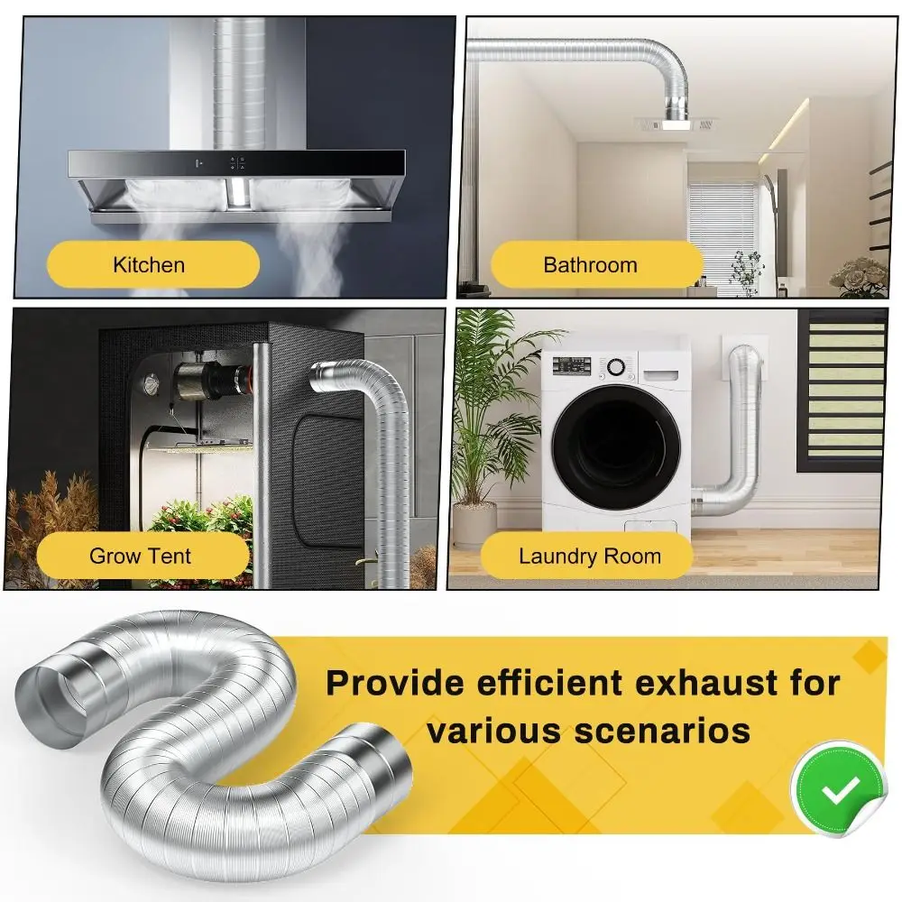 Professional 1.5m Dryer Vent Hose Insulated Aluminum Dryer Vent Pipe 3 Layer Protection Heavy-Duty Air Ducting Kitchen
