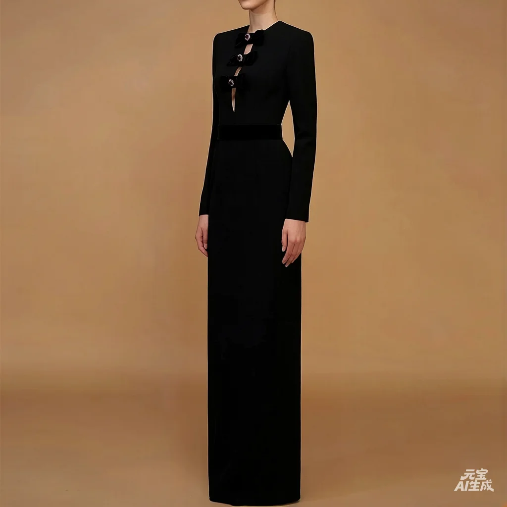 

Женские вечерние платья с круглым вырезом, прямым кроем, бантом и бисером, с длинными рукавами, в пол, для торжественных мероприятий, элегантные, 2026