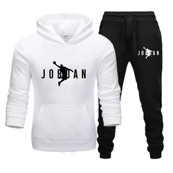 2024 Men's Print Tracksuit Winter Casual Hoodies + Long Pants Set and Print Hoodies Outdoor Sport Jogging Wear