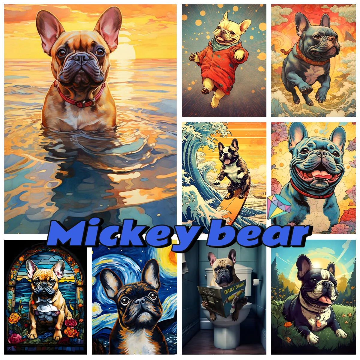 

French Bulldog AB Diamond Painting Kit Cartoon Pets Dog Portrait Diy Diamond Embroidery Cross Stitch Hand Gift Home Wall Decor