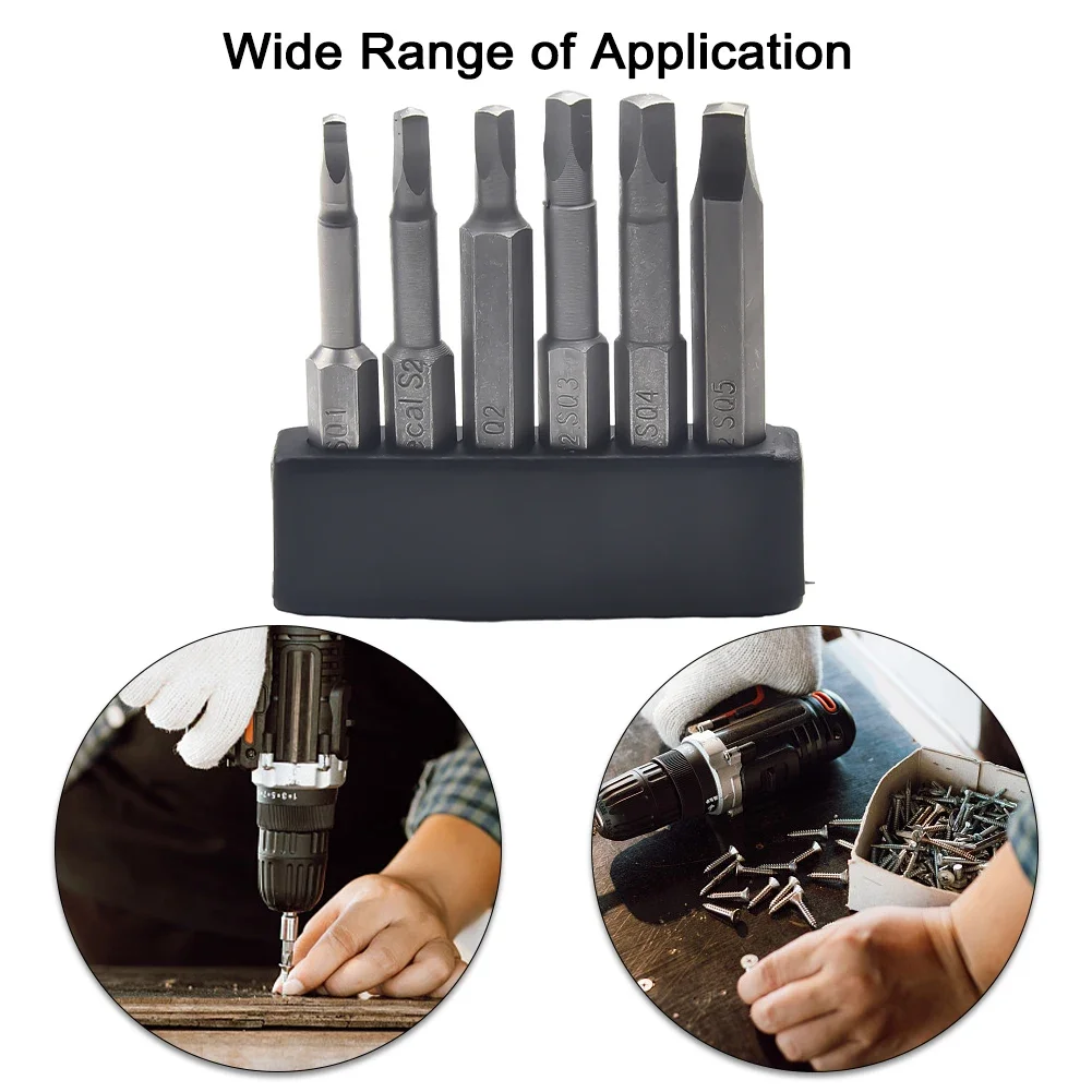6pcs 50mm SQ1-SQ5 Square Head Screwdriver Bit Set Hex Shank Magnetic Screwdriver Hand Tool Household DIY Installation Part