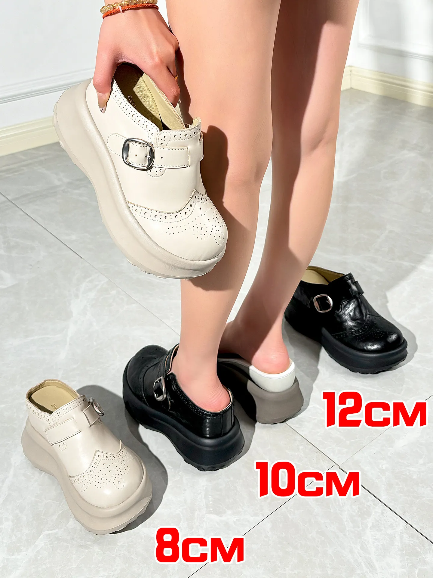 

ZJR 8-12cm Women's Height Increasing Shoes Chunky Platform Mules Shoe Wedge Platform Mules Slipper Genuine Leather Luxury Shoes