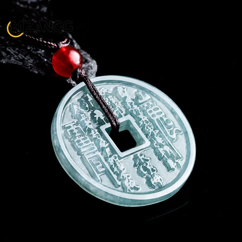 Natural Blue Water Mountain Ghost Flower Coin Pendant: Exquisite and Charming Ice-Type Jade Necklace Unisex Holiday Gift