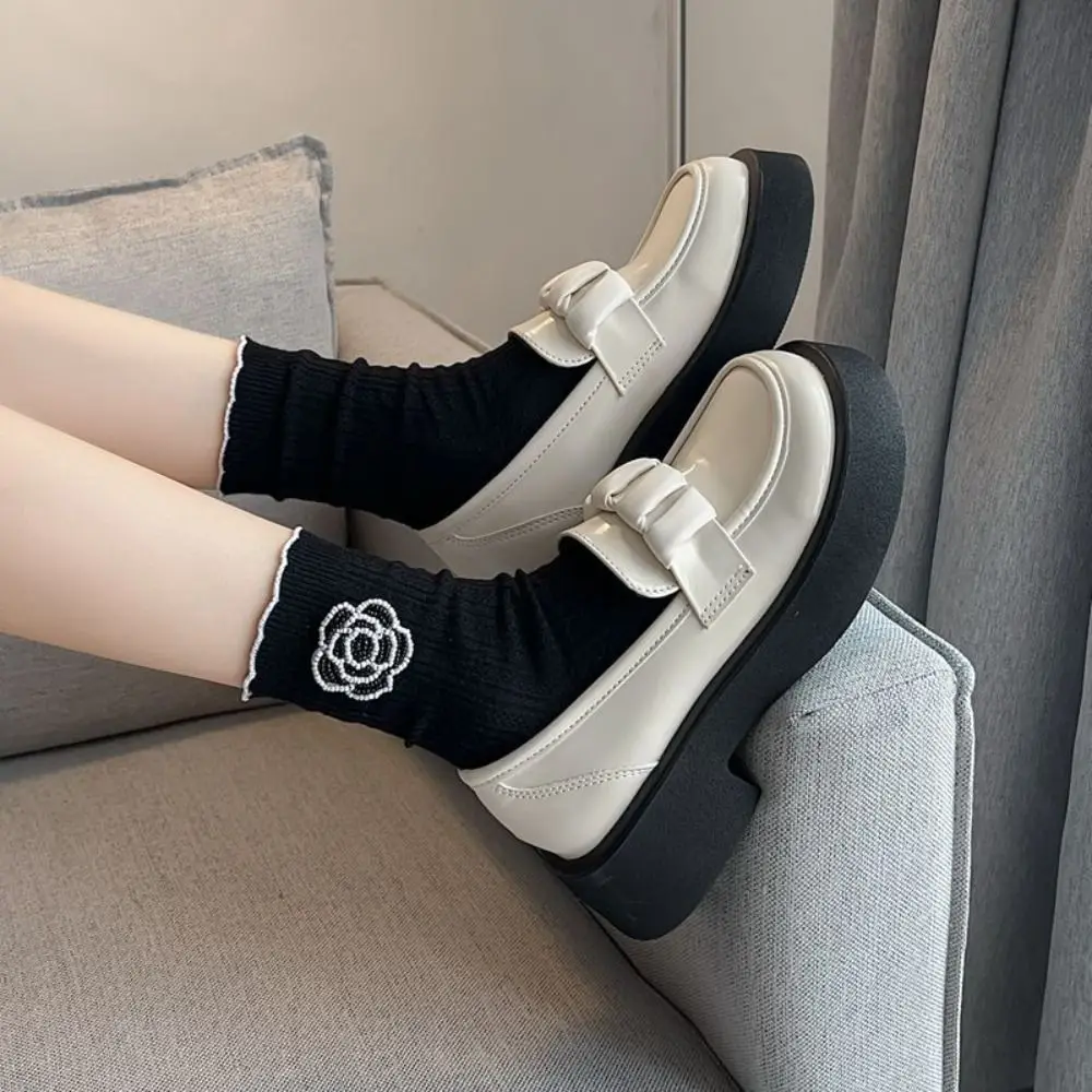 Warm Autumn Thick Frilly Cute Ruffle Trendy Women Camellia Socks Middle Tube Korean Style Socks Cotton Hosiery