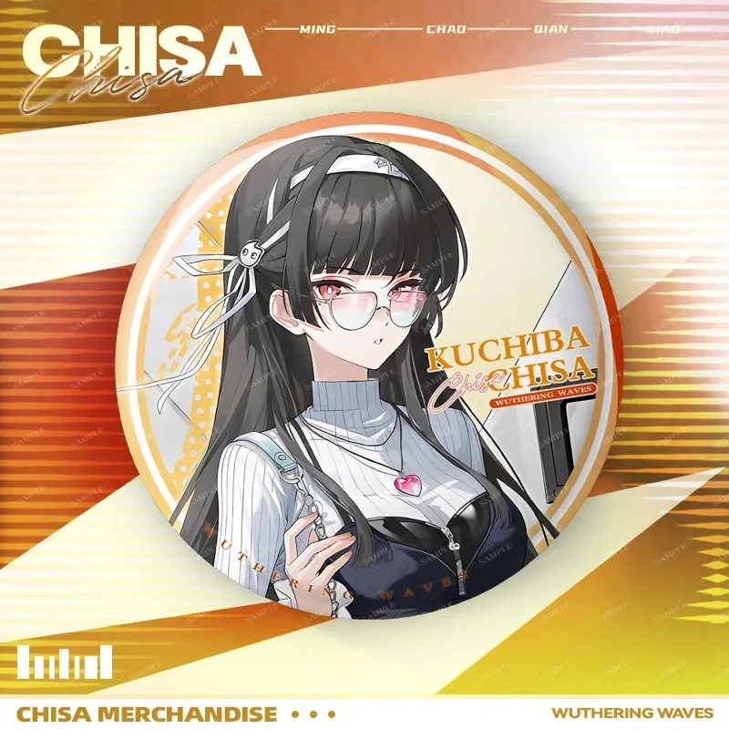 75mm Wuthering Waves Game Character Chisa Badge Round Brooch Anime Game Peripheral Pin for Backpack Clothes Decoration Fans Gift