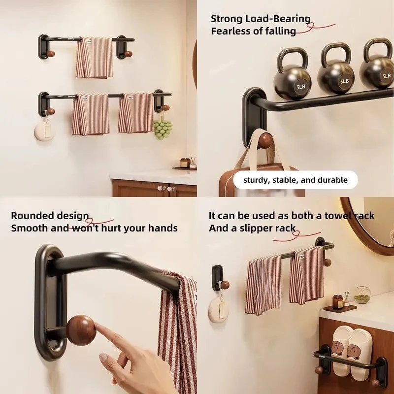 Mid Century Modern Style Bathroom Towel Rack No Drilling Wall Mounted Integrated Storage Rack with Towel Bar for Bathroom