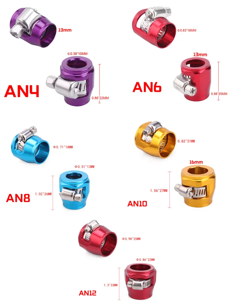 AN4 AN6 AN8 AN10 AN12 AN14 AN16 AN18 37mm 40mm 42mm 45mm 48mm 50mm Red Fuel Hose Clamp Finishers