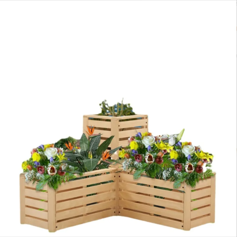 

Flower box stand slot shelf preservative wood indoor outdoor balcony flower pot wooden multi-layer wooden