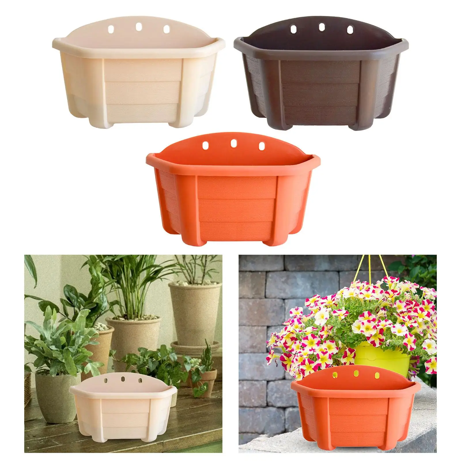 Hanging Flower Pot Wall Mounted with Drainage Mesh Plants Holder Flowerpot for Yard Indoor Outdoor Railing Balcony Fence