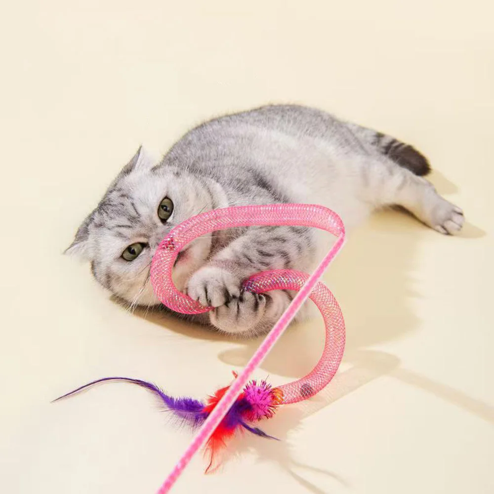 Katzen-Teaser-Spielzeug – elastisches Seil in Schlangenform mit Katzenminze und Glöckchen, kaubarer interaktiver Katzenstab,