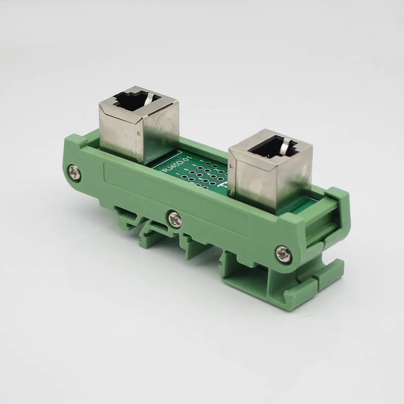 RJ45 Female 8P8C 90 Degree Breakout Board With Din Rail Mounting Bracket Foot