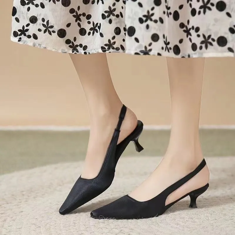 2024 Summer New Thin Heel Baotou Fashion Korean Version After Empty High Heels Pointy Sandals Women Women's Shoes