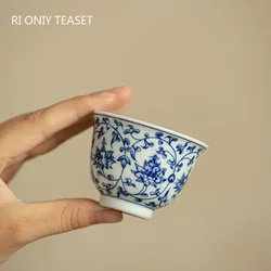 1 Pc Chinese Blue and White Ceramic Tea Cup Handmade Porcelain Tea Bowl Household Tea Set Personal Teacup Meditation Cup 50ml