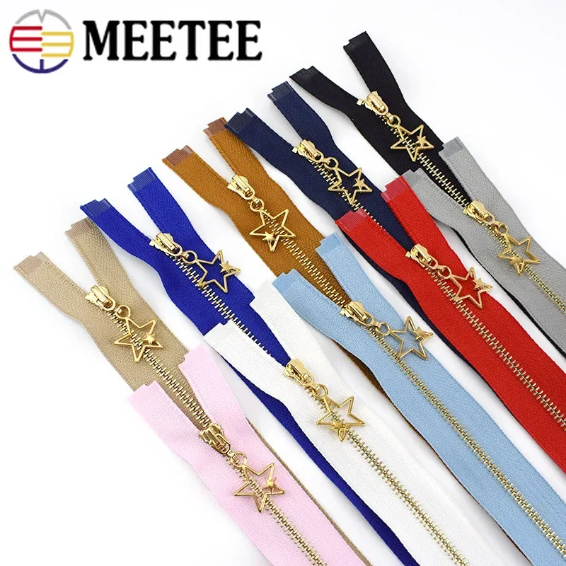 5/10pcs Meetee 15/18/20/25/30cm 3# Metal Zipper Gold Tooth Close End Fashion Five-star Pendant Zippers for Sewing Garment Bags