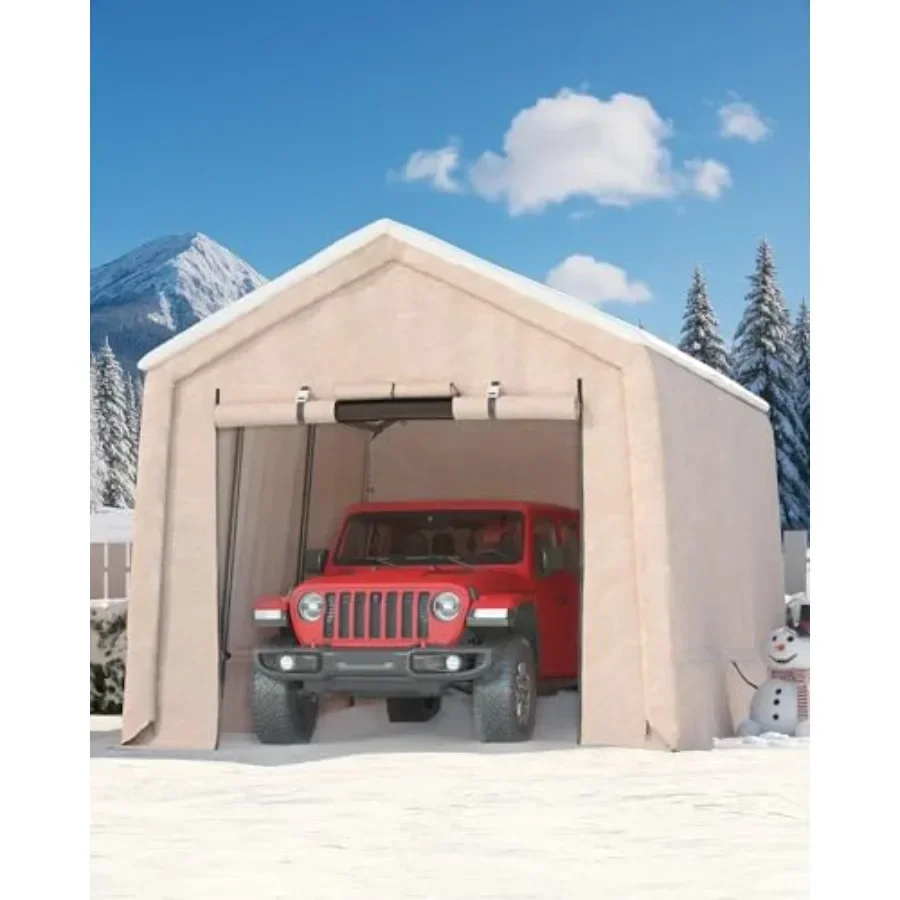 Outdoor storage shed for motorcycle, firewood, tools: 10X15 FT heavy-duty portable shelter, 240g waterproof UV-resistant gray c