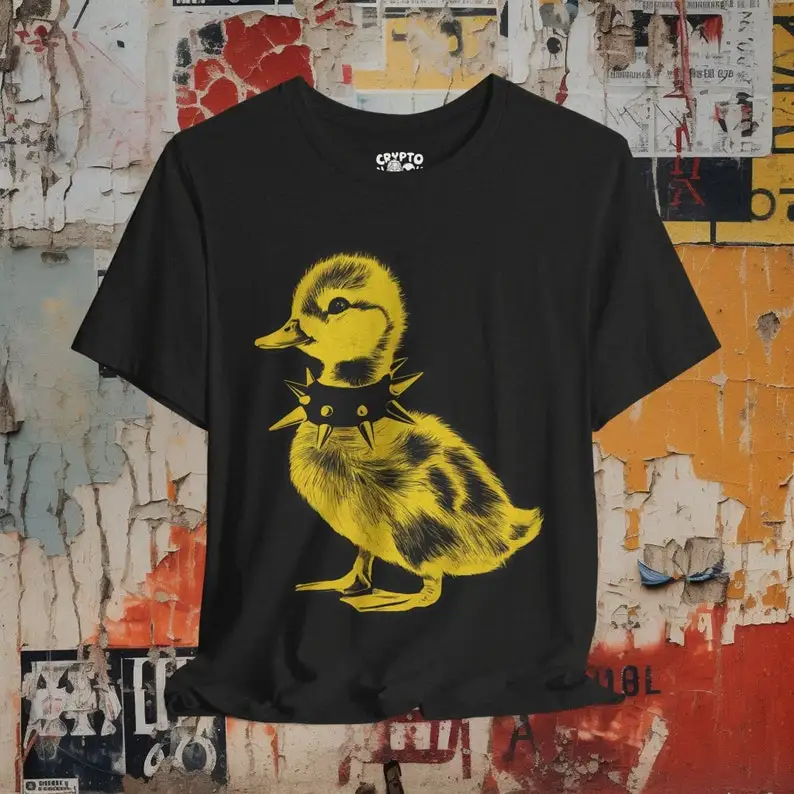 

Футболка в стиле панк с рисунком Baby Duck, черная футболка в стиле эмо-панк для подростков, рубашка с шипами и воротником, альтернативный модный подарок, панк-рок