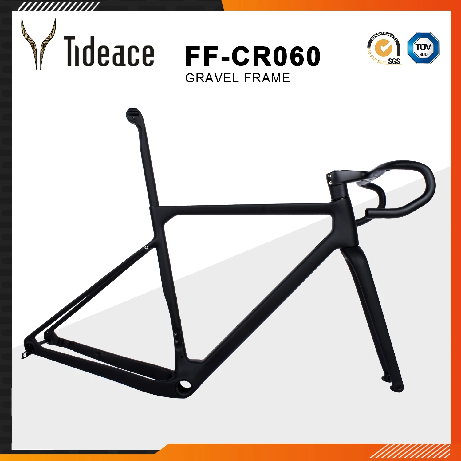 Flat Mount Disc Brake Compatible Carbon Gravel Bike Frame Aero Road Bicycle Frameset with Handlebar 160mm and 140mm