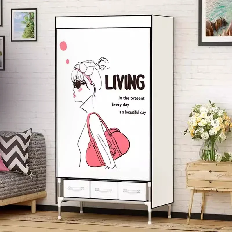 

Minimalist wardrobe, fashionable home bedroom storage wardrobe, dustproof hanging clothes, 16mm steel pipe cloth wardrobe