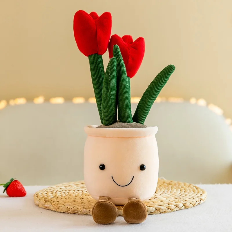 

25-35cm Cartoon Plant Pot Series Plush Doll Succulent Tulip Lily Soft Toy Home Decor Cushion for Girls Living Room Bedroom Gift