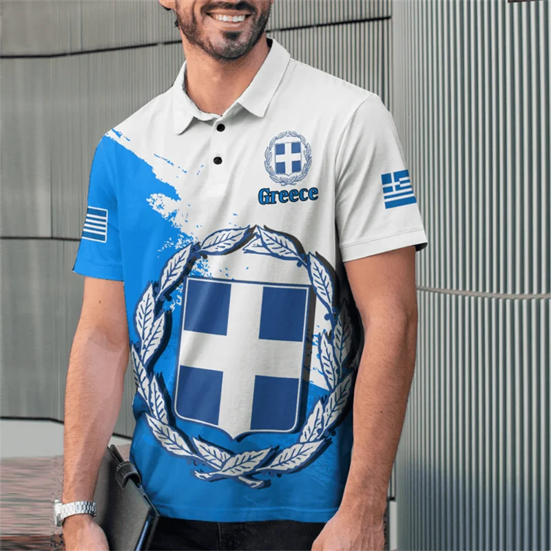 Greece Flag Map 3D Print Polo - Summer Clothing For Greece 评论和价格