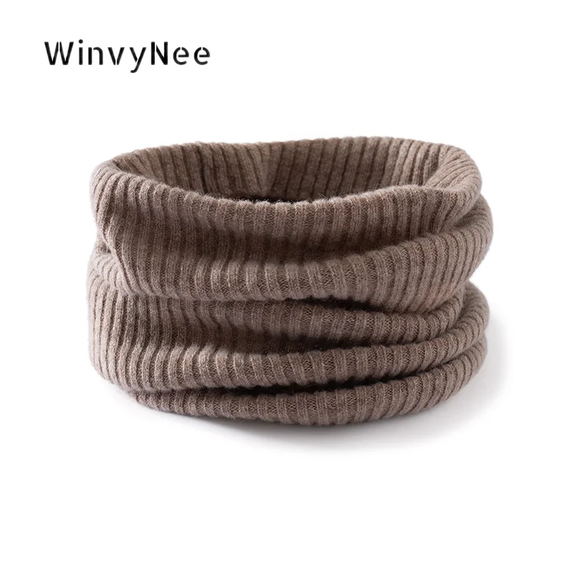 WinvyNee Women 100% Wool Ribbed Stretchy Neck Tube Scarf Snood Neck Wrap Autumn Winter Cold Resistant Plush Neck Guard G1883015