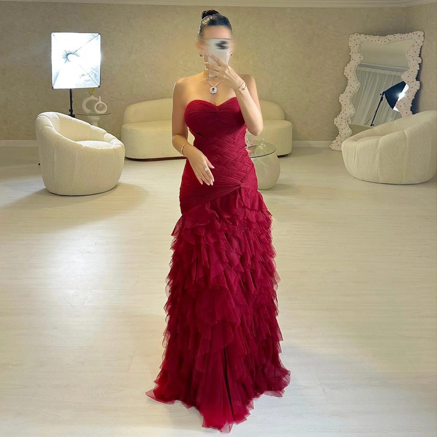 

Sharon Said Elegant Wine Red Sweetheart Mermaid Evening Dresses Tiered for Women Wedding Formal Gown SF202 Customized