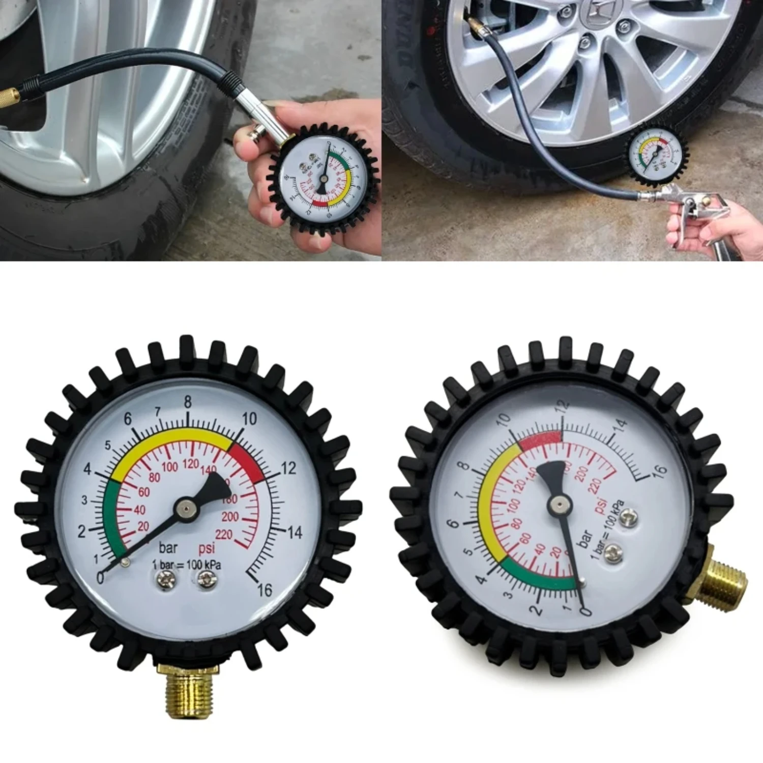 Digital Manometer High Pressure Gauge Bottom Connector & Rubber Protector Resolution 0.1psi  Car Motorcycle Bicycle