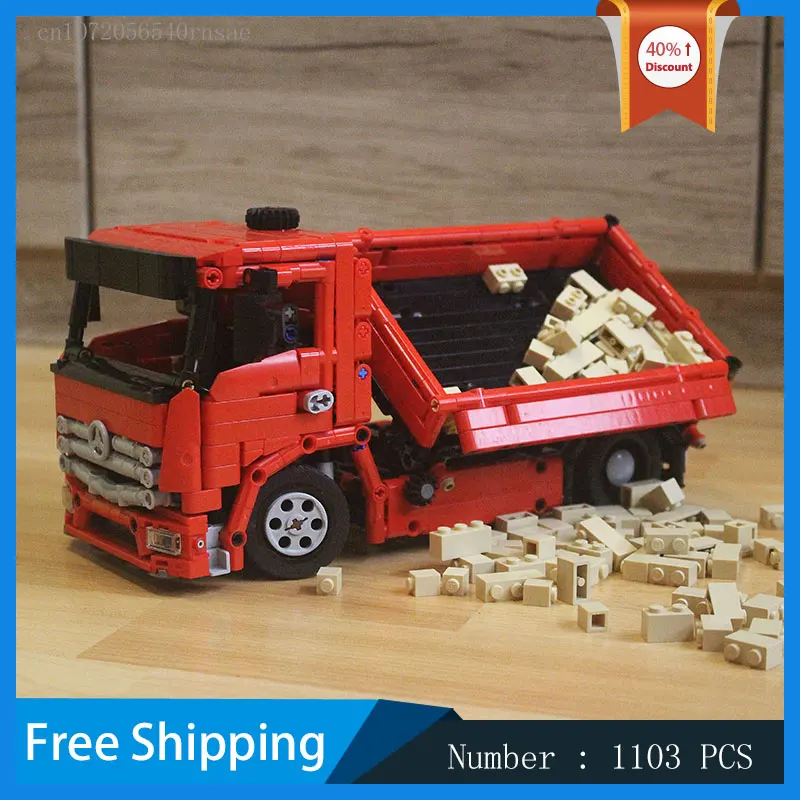 

MOC Building Block Red Dump Truck Trailer Transport Car Model DIY Bricks Assemble Toy Technology Present Children Gift