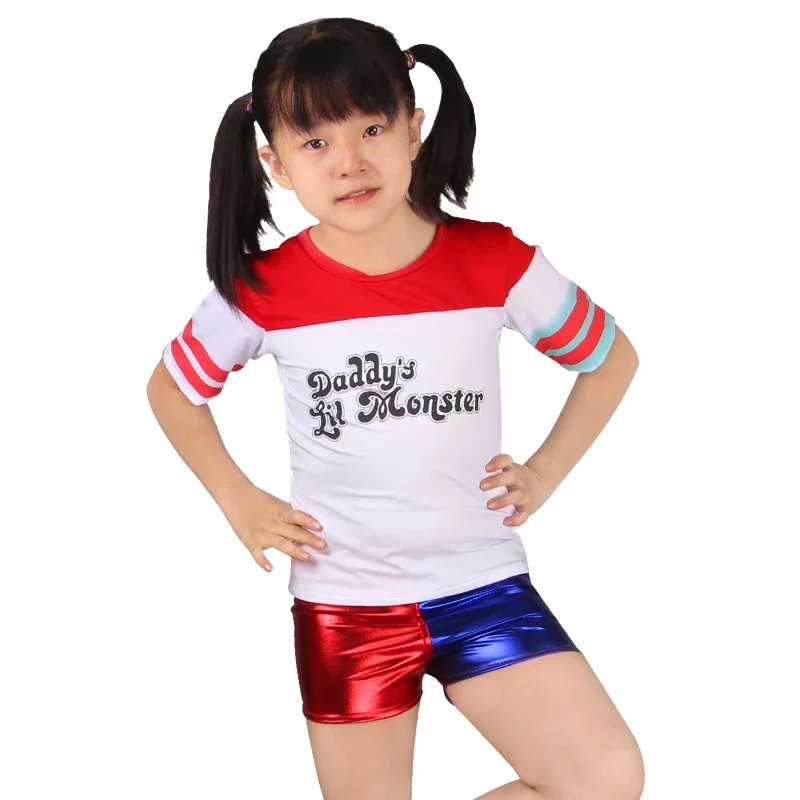 Halloween new Costume Girls Harley Team Monster Shirt Quinn Costume Printed Jacket Shirt Shorts Gloves Quinn Cosplay