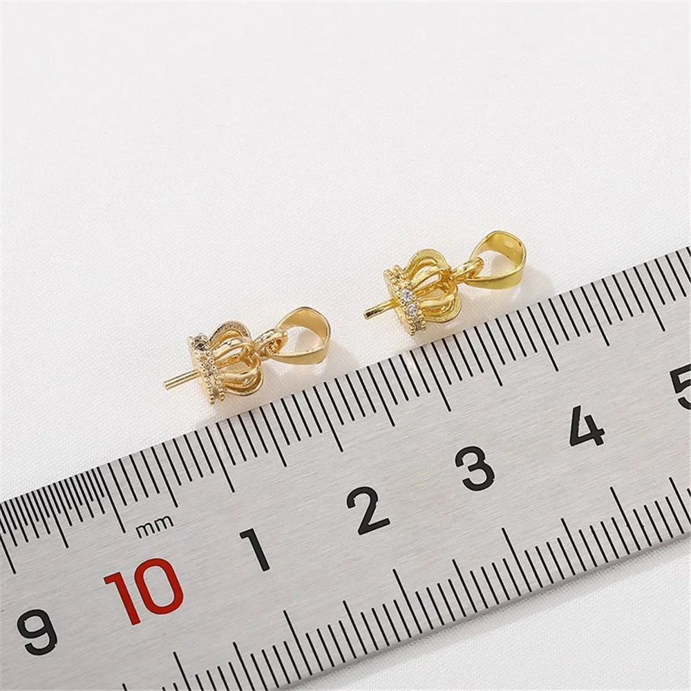 

14K Gold Wrapped Half Circle Zircon Crown Pendant DIY Handmade Half Hole Pearl Empty Pendant Material Accessories