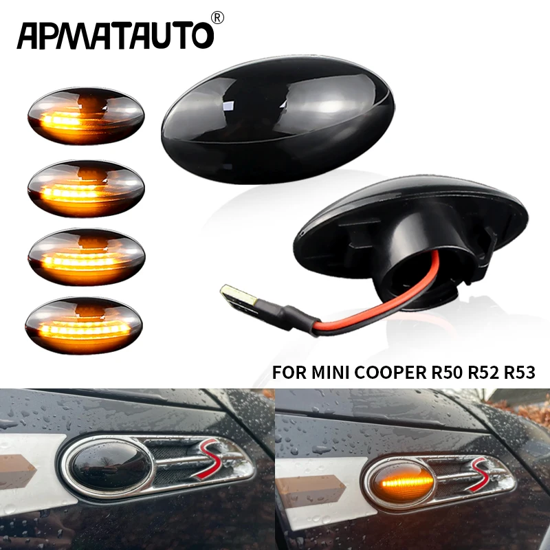 2Pcs Flowing Water Indicator Dynamic LED Side Marker Turn Signal Light 63137166013 For BMW MINI Cooper R50 R52 R53 2002-2008 T10