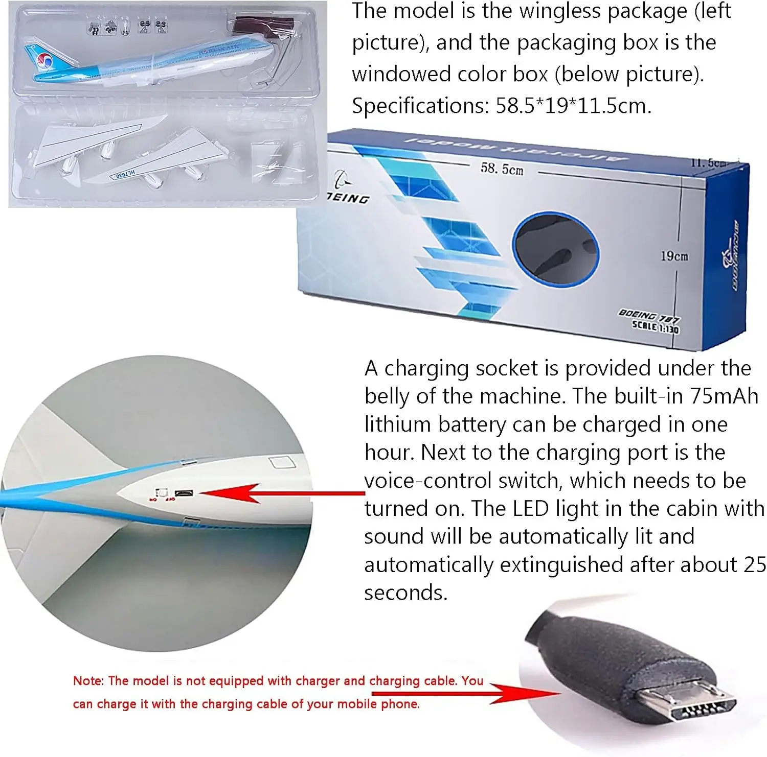 47cm B747 Plane Korean Airline 1:150 Scale Resin Material Diecast Aircraft Model With LED Light Simulation Airplane Souvenir Gif