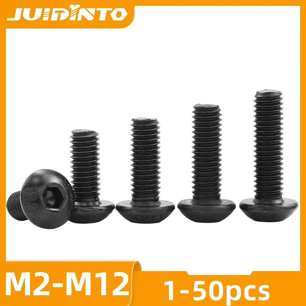 JUIDINTO 1-50szt Śruba imbusowa okrągła 12.9 Klasy M2 M2.5 M3 M4 M5 M6 M8 M10 Śruba z łbem sześciokątnym z gniazdem sześciokątnym do MTB