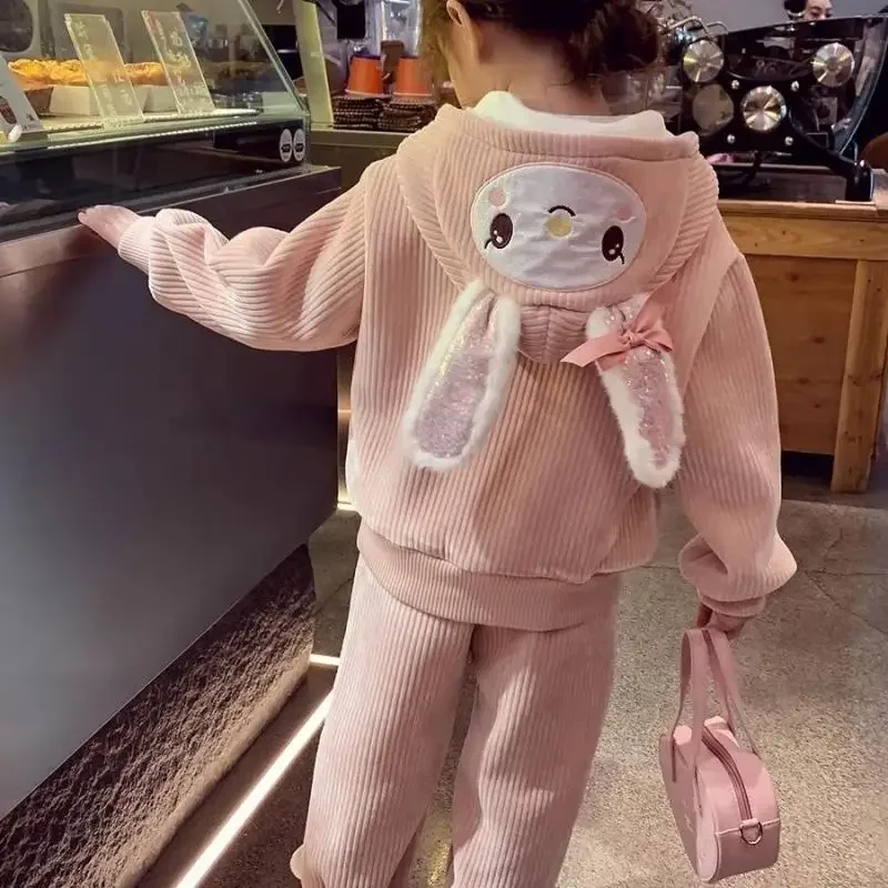 Anime sanhos Kuromi My Melody Kids Casual Fleece felpa Suit Girl Fashion Sportswear felpa con cappuccio top pantaloni a due pezzi