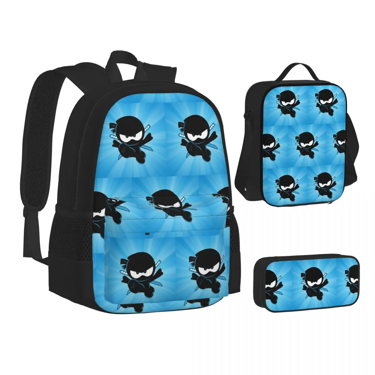 

Ninja Kidz Backpacks Students Bookbag School Bags Children Rucksack Lunch Bag Pen Bag Three-Piece Set