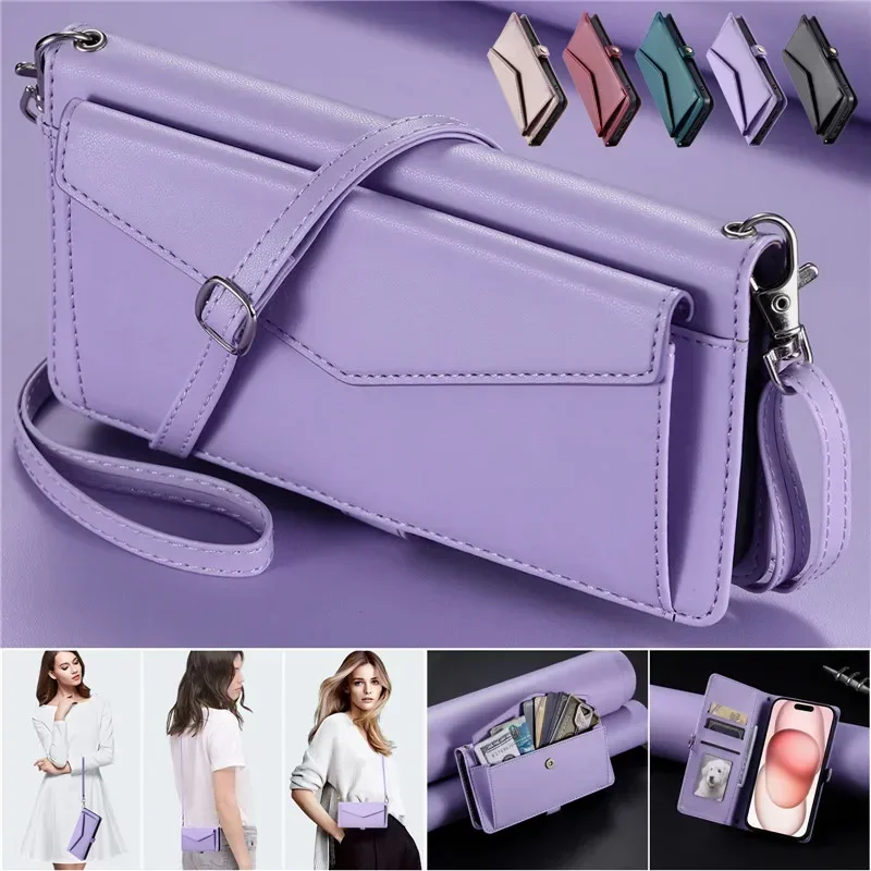 Crossbody Leather Wallet Card Phone Case for Samsung Galaxy A16 A06 A15 A25 A35 A55 A14 A34 A54 A13 A33 A53 A52S Lanyard Cover