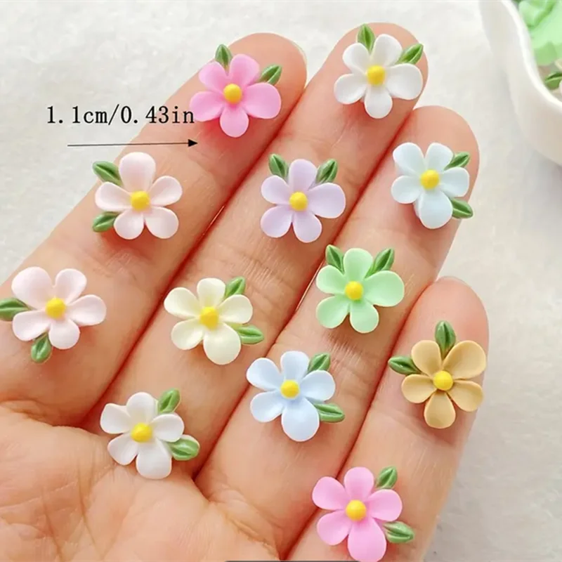 60 Stück gemischte bunte Mini-Rosen und -Blätter aus Kunstharz, flache Rückseite, Steinapplikationen für Nagelkunst, DIY-Charms, Scrapbook-Deko, Bastelzubehör – Detail 6