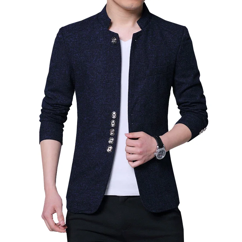 Chaqueta informal de Boutique para hombre, abrigo de traje de negocios con cuello levantado, botones de Metal, blazer ajustado, 2023