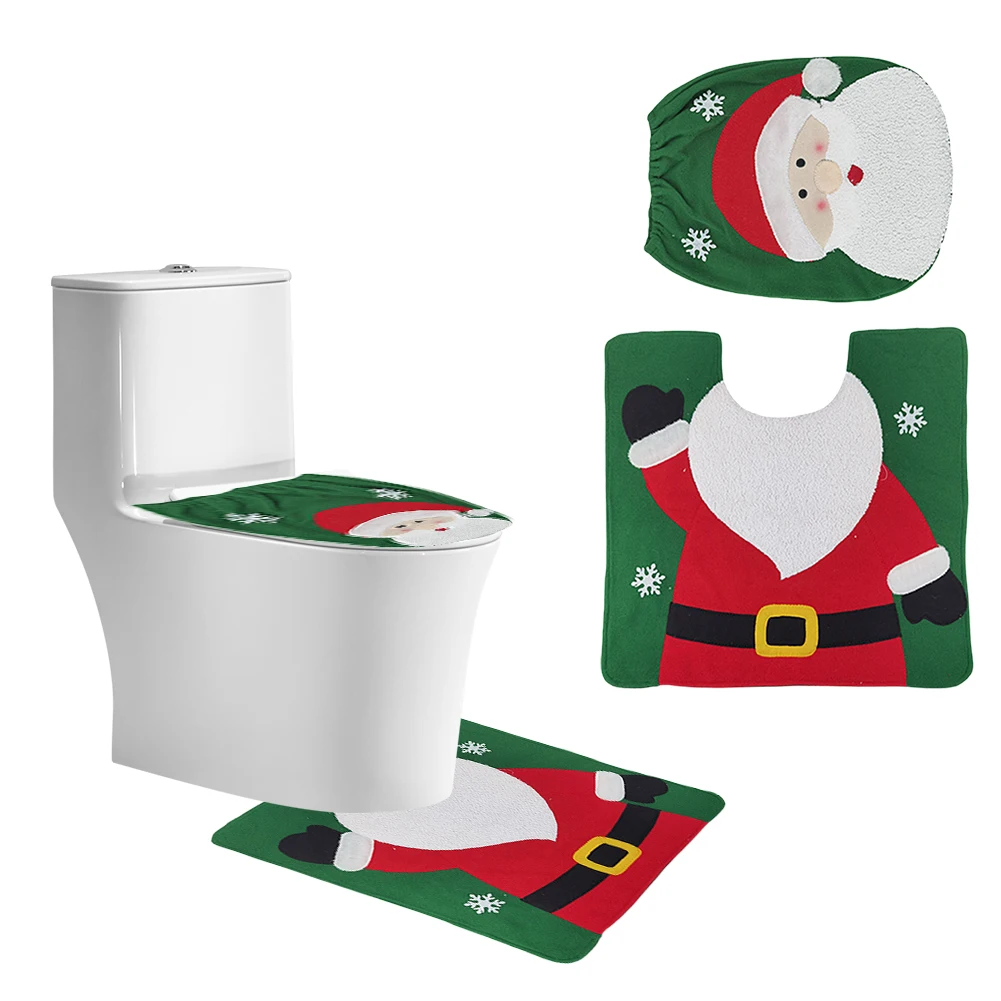 Christmas Toilet Cover Set Deer Toilet Cover Christmas Bathroom Decor Santa Claus Carpet for Home Bathroom New Year Decoration