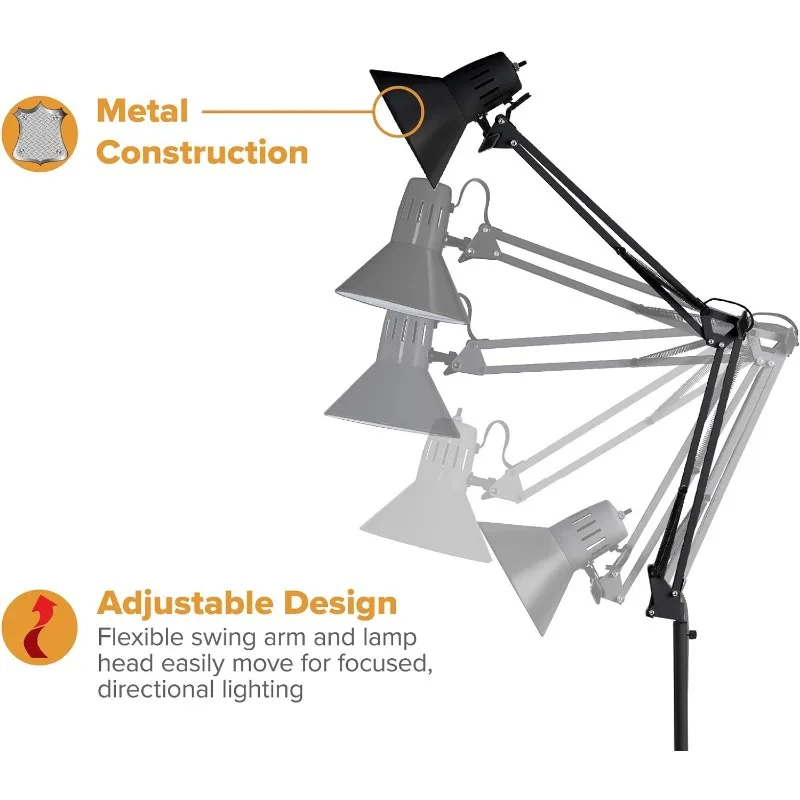 Lámpara de pie de Metal con brazo oscilante VLF100F, 72 "de alto con ajuste de múltiples juntas, incluye bombilla LED reemplazable (VLF)