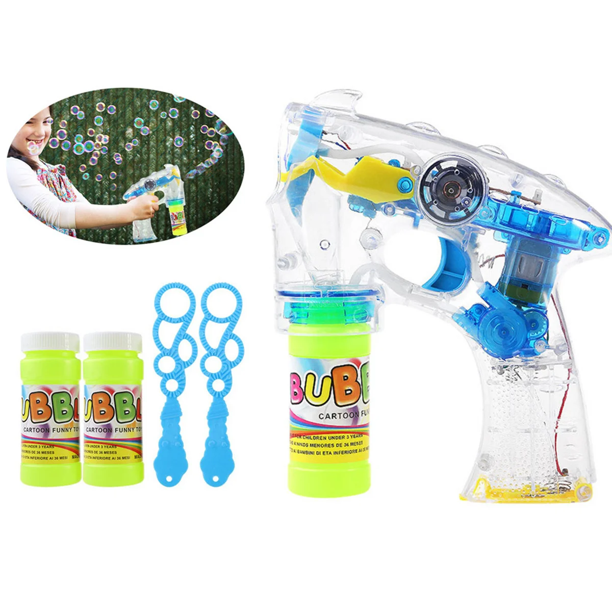 Wand With Light Music Automatic Outdoor Electric Bubble Wands For Kids Party 2 Bubble Liquids Yellow