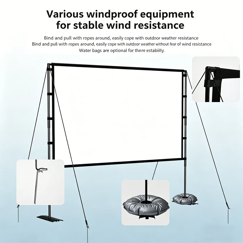 LEJIADA Double Iron Plate Bracket Milk Silk Wrinkle Free Large Outdoor Projector Screen Home Football Game 84/100/120Inch