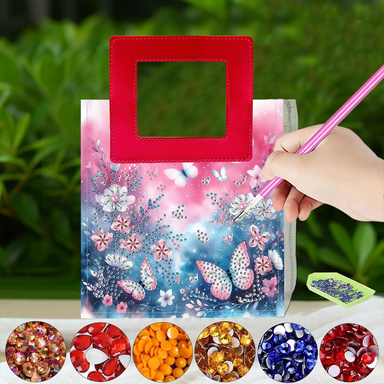 

Набор для алмазной живописи своими руками с узором бабочки и портативная подарочная сумка на молнии из искусственной кожи.