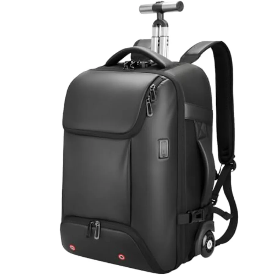 

Rolling Backpack Travel Backpack with Wheels Water Resistant Carry On Luggage with USB C Ports Anti-Theft Wheeled Backpack for