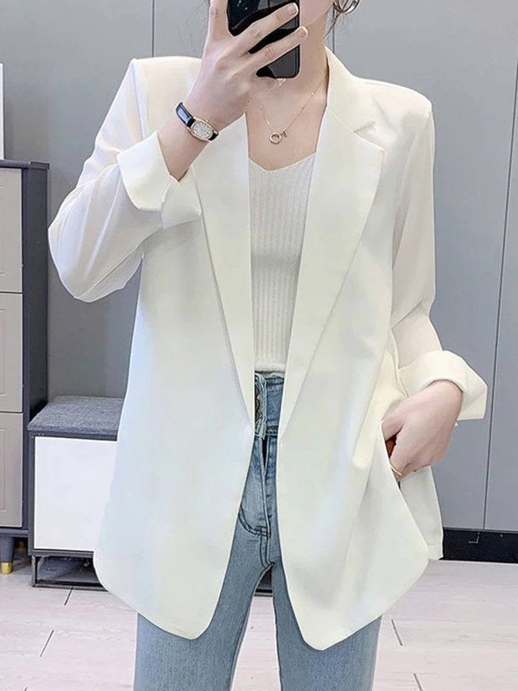 Design Sensation Thin Hanging Sensation Chiffon Women's Spring Summer Pure Color Suit Jacket Casual Quality Outerwear